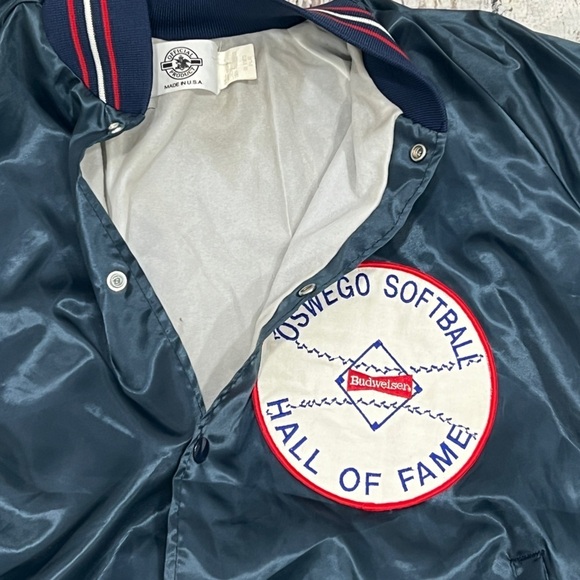 Vintage 80s Oswego Softball Hall of Fame Budweiser Baseball 1980s Jacket - Picture 4 of 6